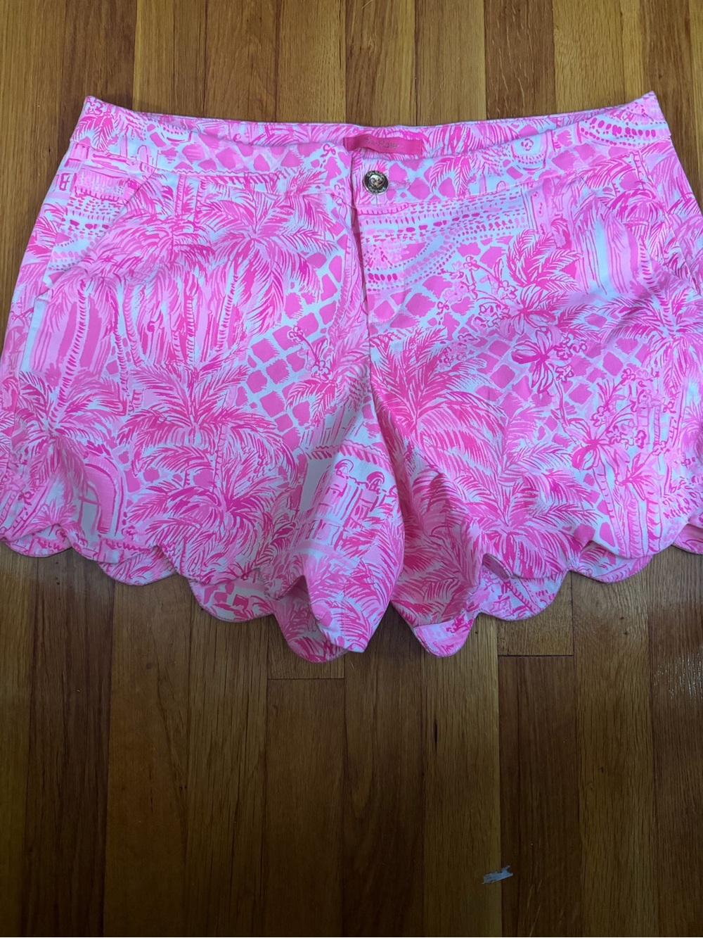 Lilly Pulitzer Hot Pink Tropical Scallop-Hem High Waist Shorts